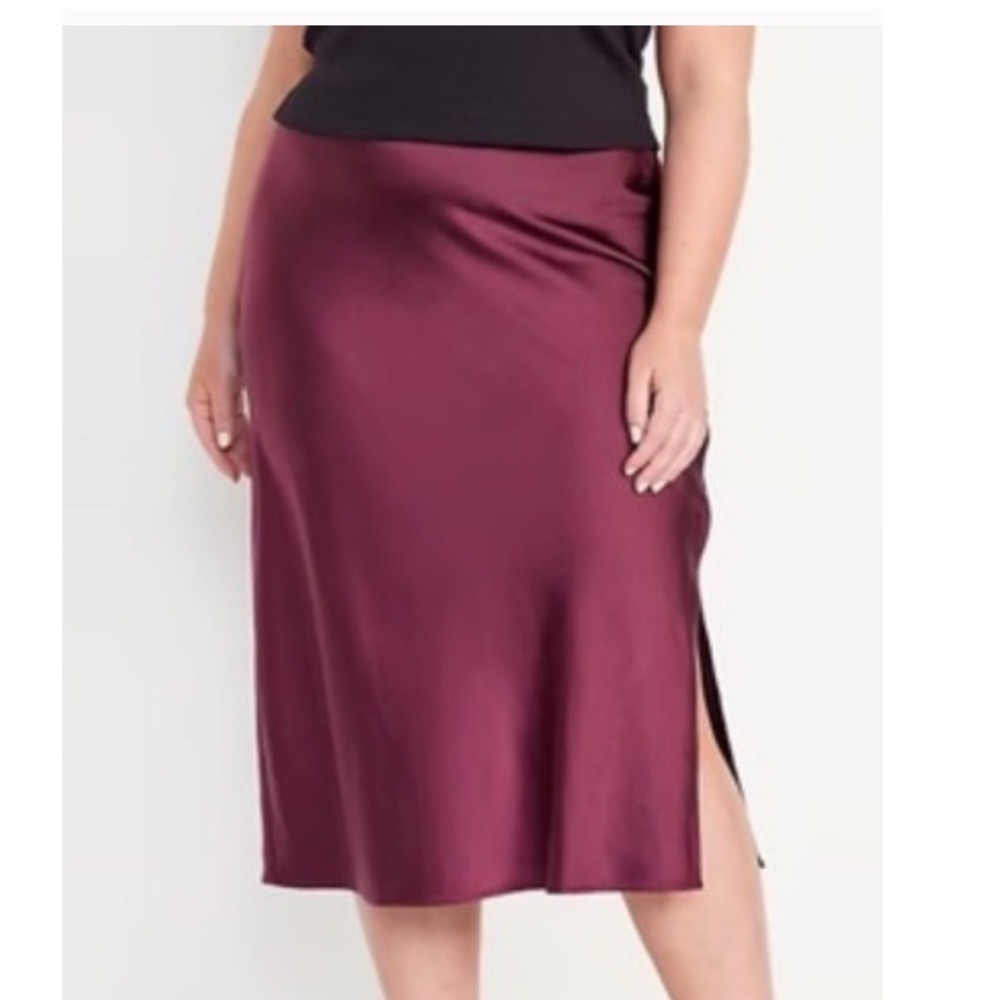 OLD NAVY Plum Purple LIQUID SATIN MIDI SKIRT Side Split COCKTAIL Pull-On XXL
